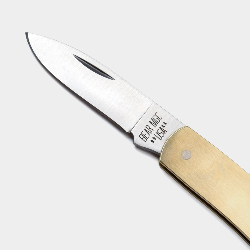 Brass Thin Lock Knife Open Detail